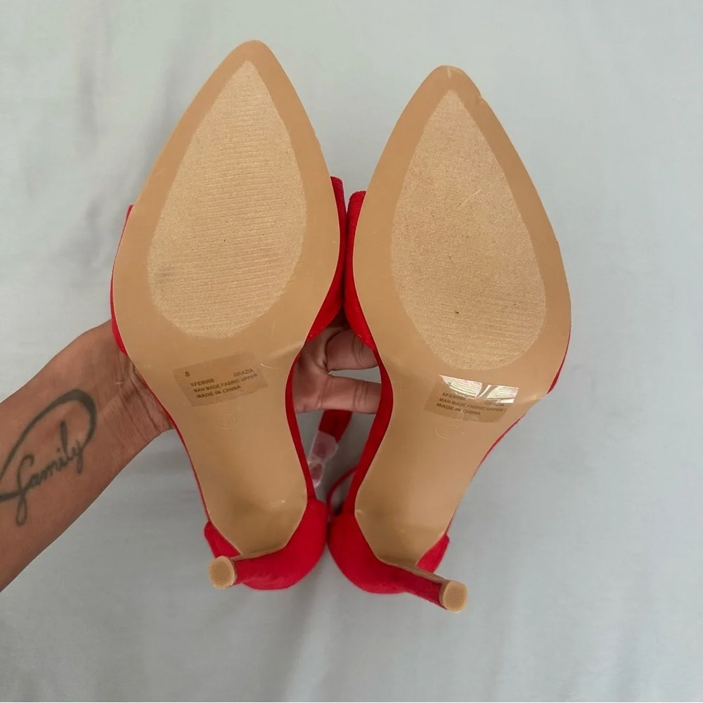 Cape Robbin Red Ankle-Strap Suede Heel Sandals
